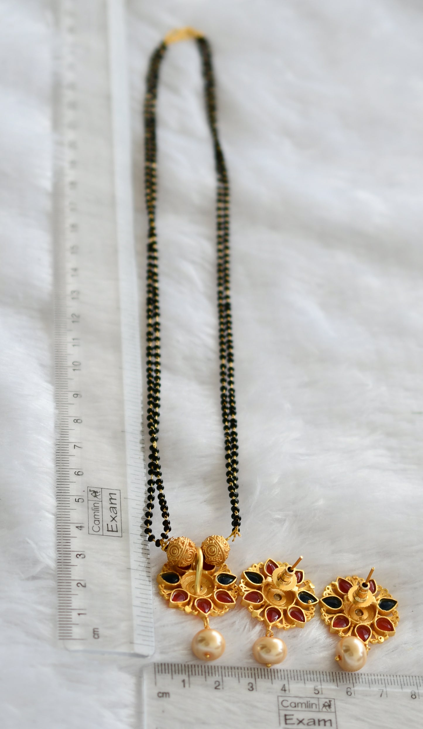 Matte finish Blue-orange-white flower mangalsutra set dj-46505