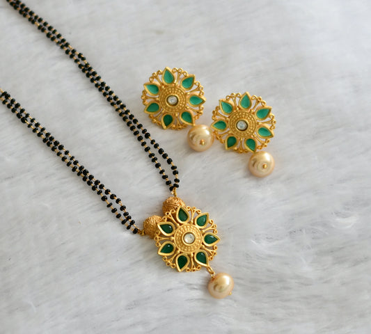 matte finish green-white flower manglasutra set dj-46506