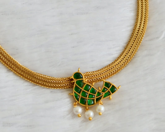 Matte finish green kundan jadau bird necklace dj-50097