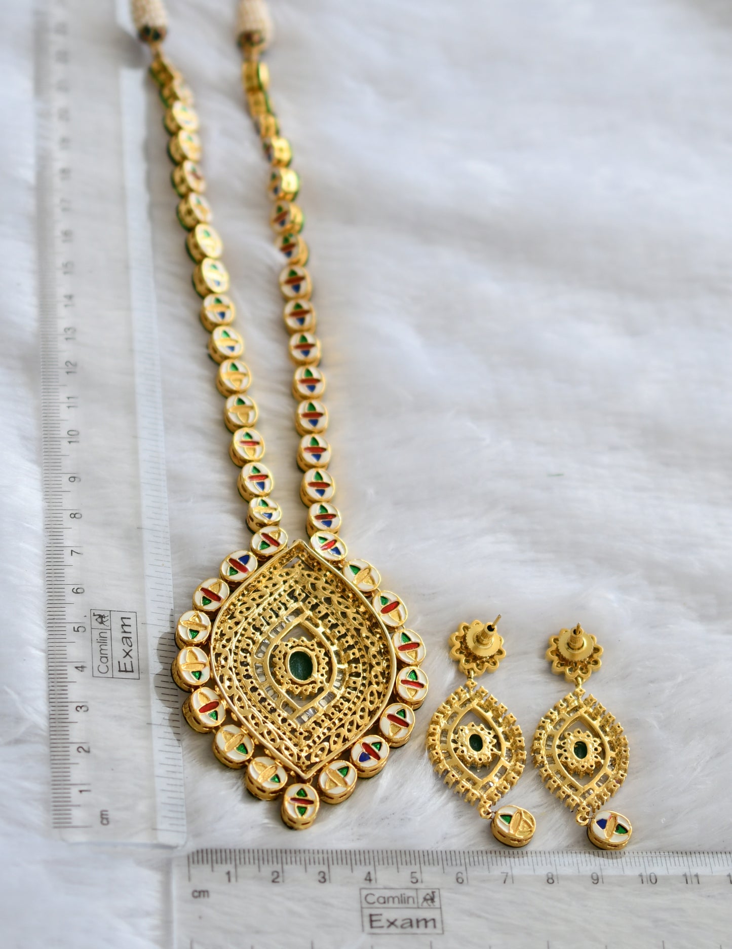 Two tone cz Emerald kundan jadau necklace set dj-46487