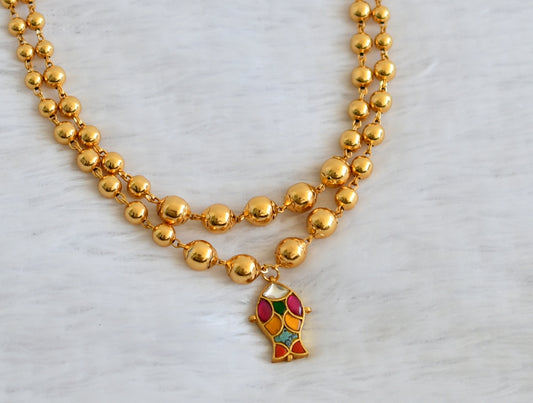 Gold tone double layer ball chain with navarathna fish pendant dj-50088