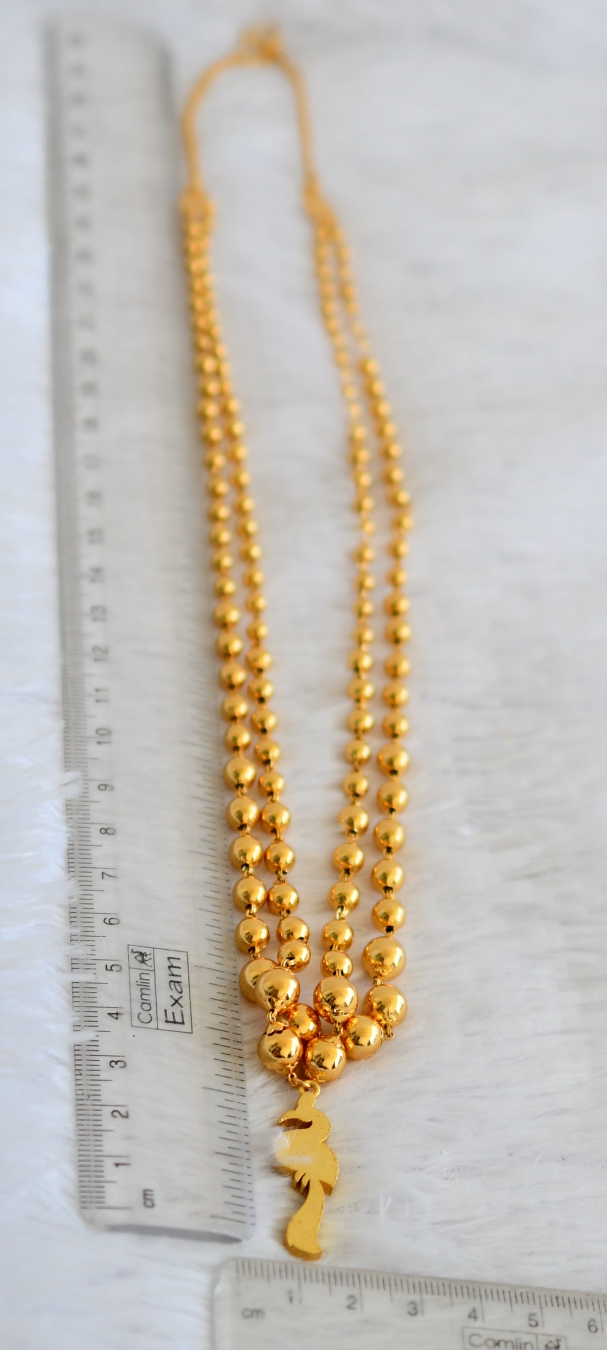 Gold tone double layer ball chain with pink-white peacock kundan jadau pendant dj-50090