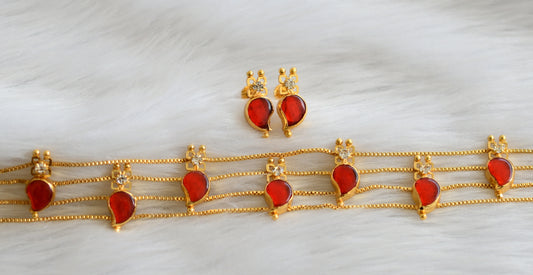Gold tone kerala style red-white mango choker necklace set dj-44711