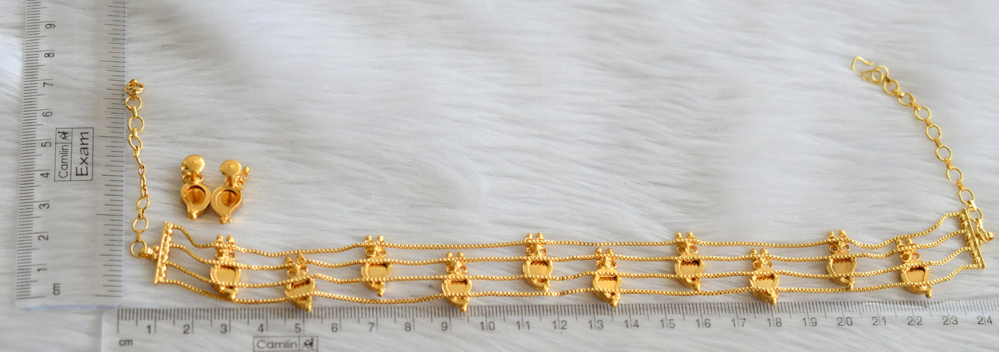 Gold tone kerala style red-white mango choker necklace set dj-44711