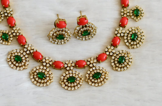 Matte finish cz green-coral stone necklace set dj-50115