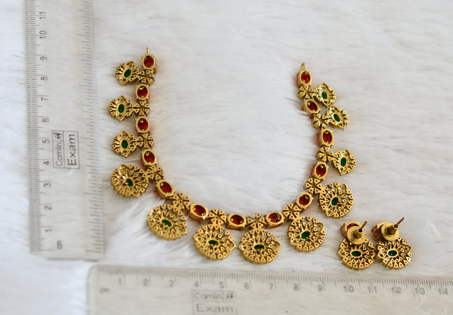Matte finish cz green-coral stone necklace set dj-50115