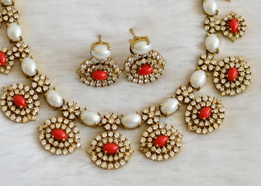 Matte finish cz coral-white stone necklace set dj-50114