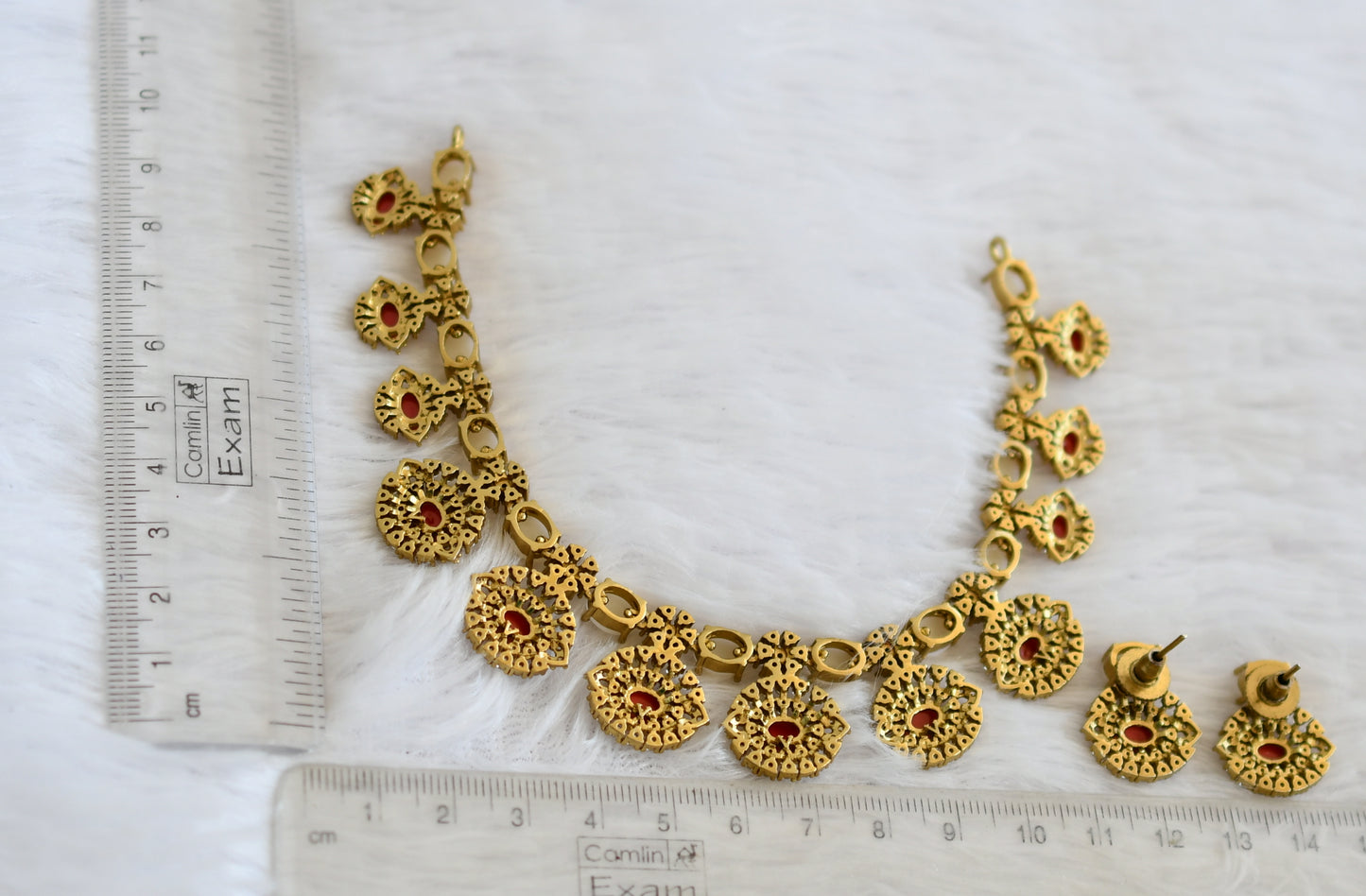 Matte finish cz coral-white stone necklace set dj-50114