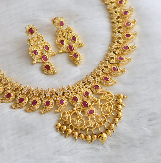 Gold tone ad ruby-white mango necklace set dj-46490