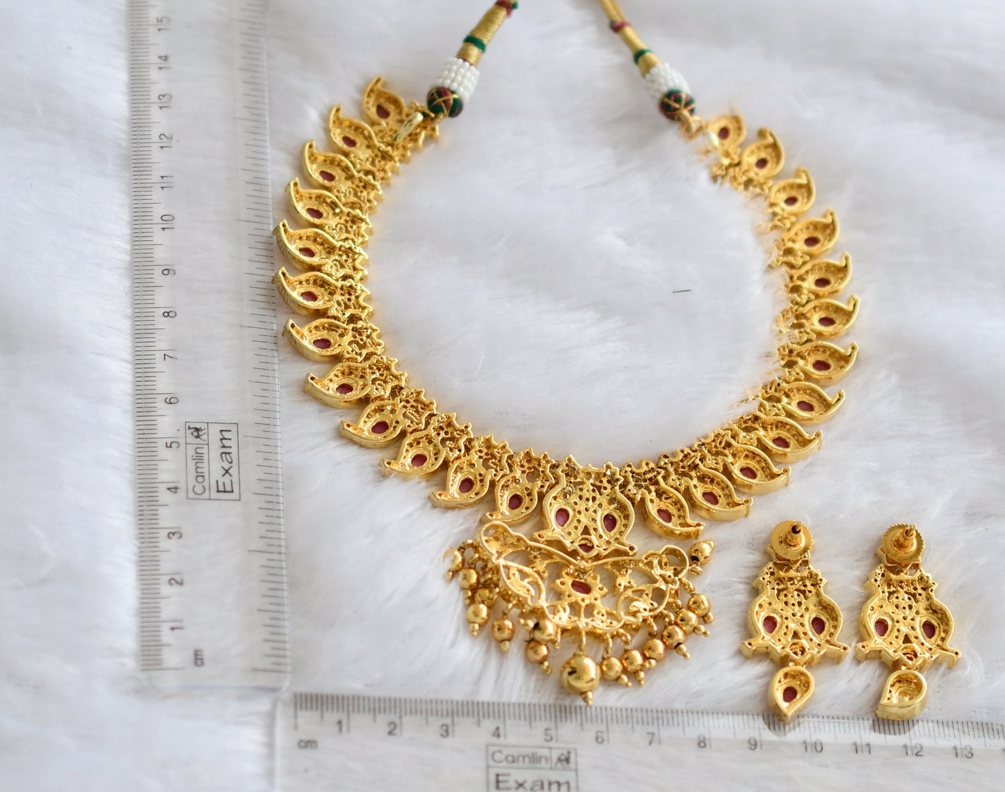 Gold tone ad ruby-white mango necklace set dj-46490
