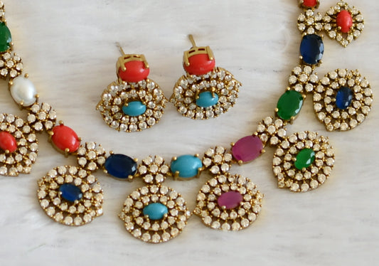 Matte finish cz navarathna stone necklace set dj-50116
