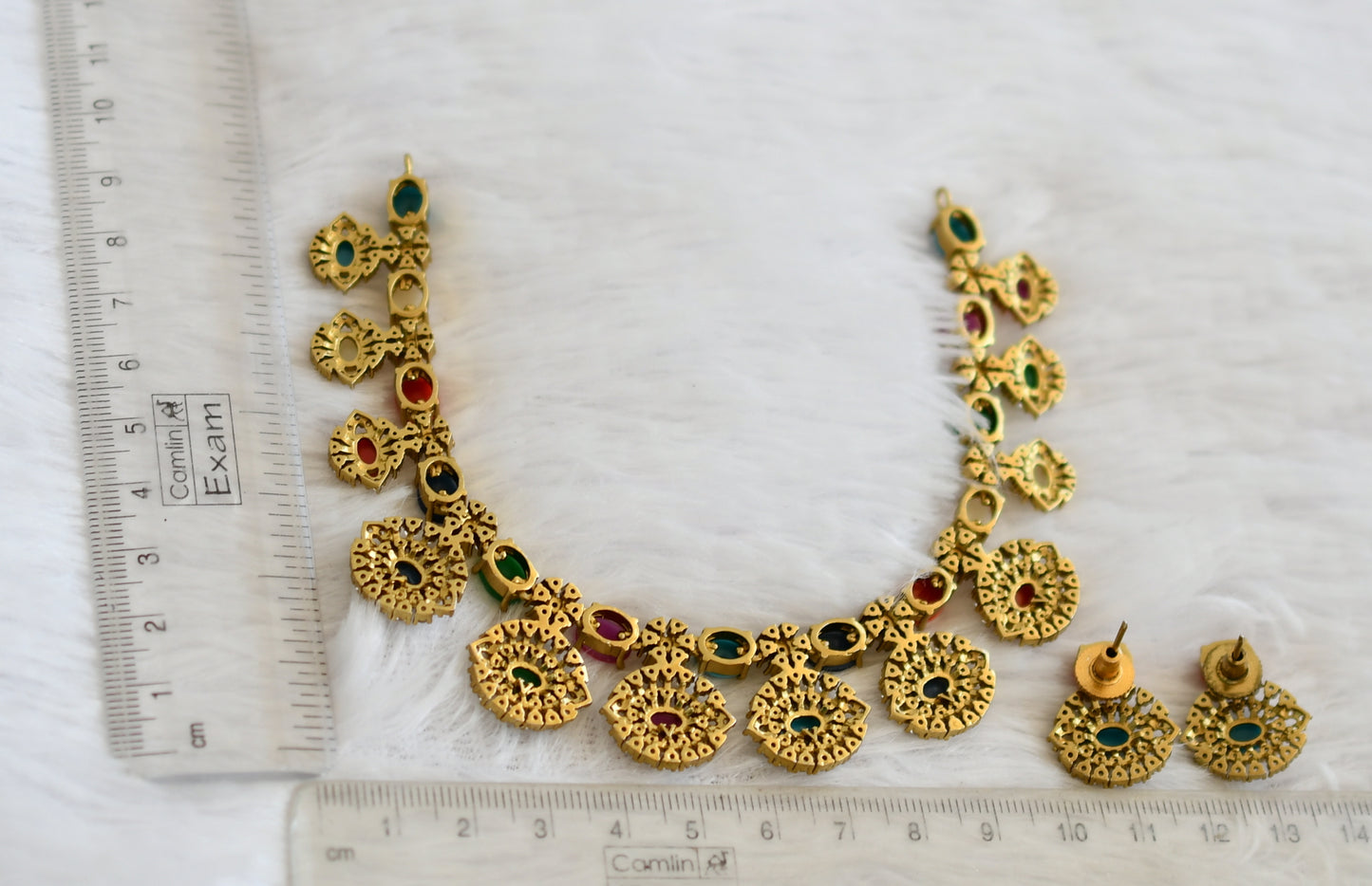 Matte finish cz navarathna stone necklace set dj-50116