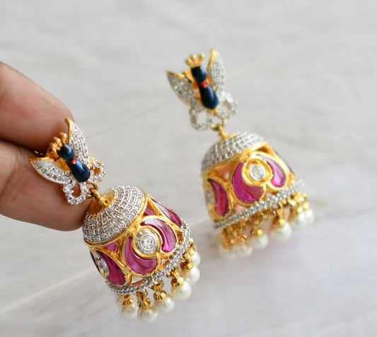 Two tone kemp-white-pearl peacock party wear jhumkka dj-46512