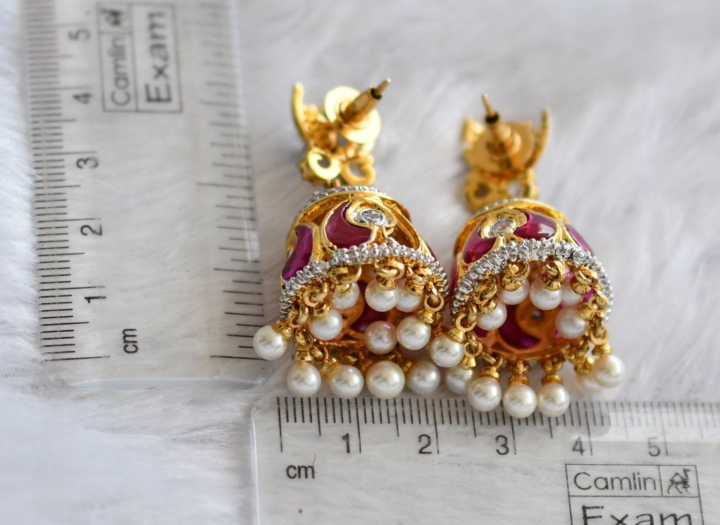 Two tone kemp-white-pearl peacock party wear jhumkka dj-46512