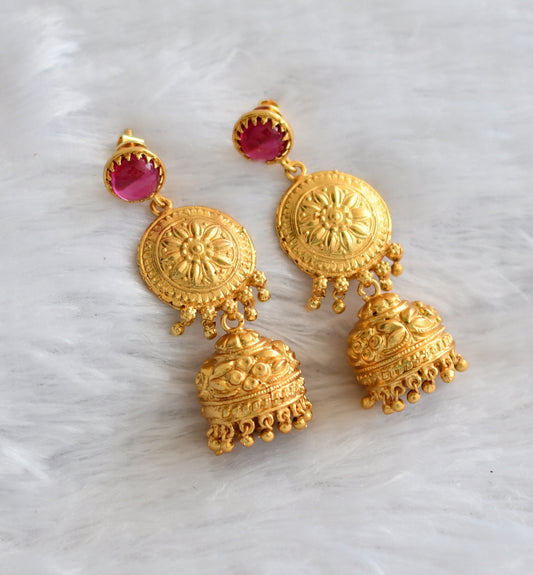 Gold tone pink stone jhumkka dj-46513