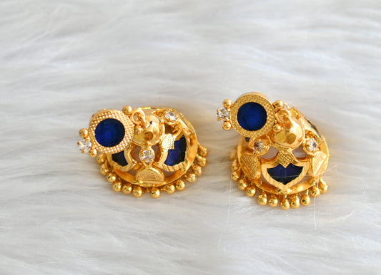 Gold tone kerala style white-blue palakka jhumkka dj-43192