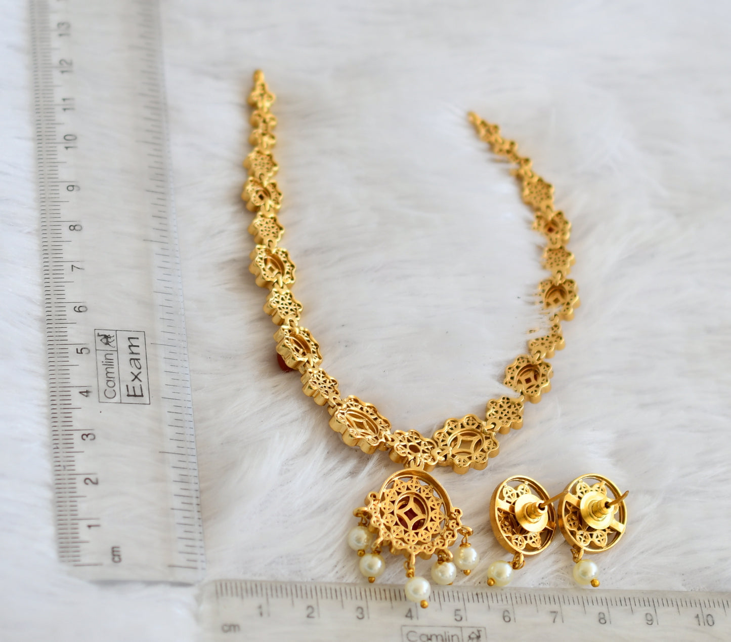 Matte finish cz coral-pearl stone flower necklace set dj-50119
