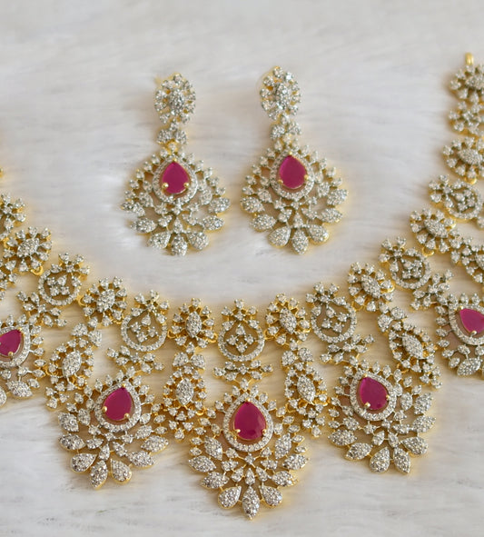Two tone cz ruby thilka stone necklace set dj-50131