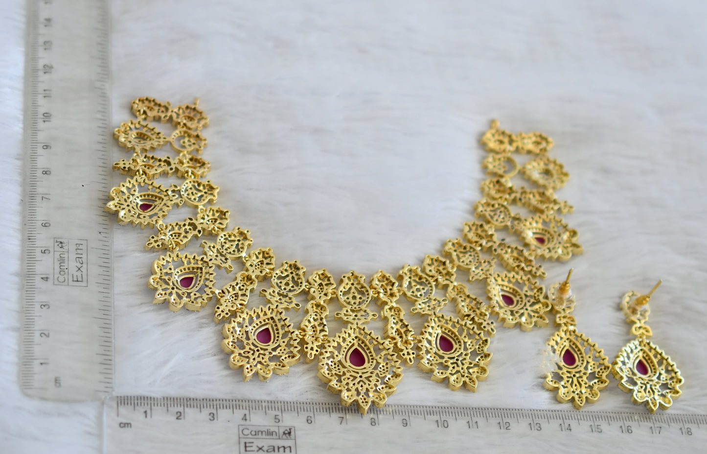 Two tone cz ruby thilka stone necklace set dj-50131