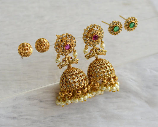 Matte finish cz white color changeable peacock jhumkka dj-46515