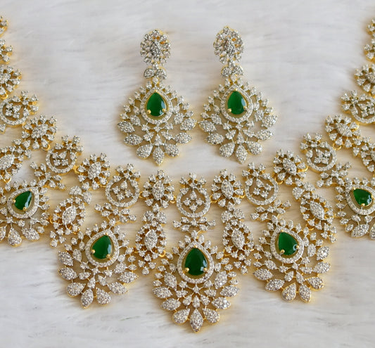 Two tone cz emerald thilak stone necklace set dj-50132