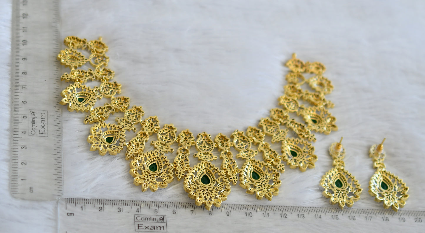 Two tone cz emerald thilak stone necklace set dj-50132
