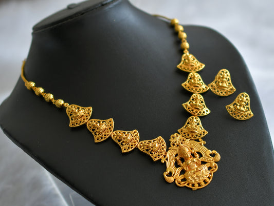 Gold tone kerala style lakshmi peacock necklace set dj-46531