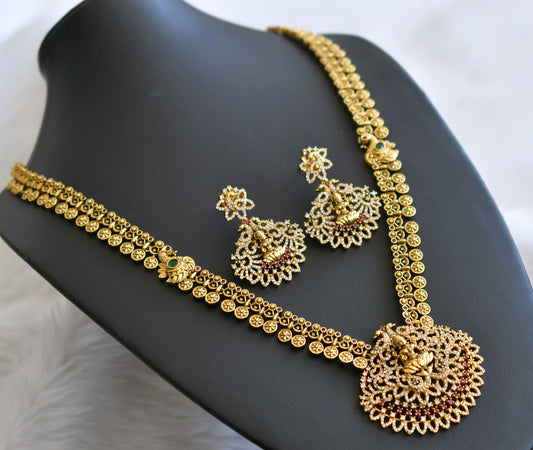 Matte finish ruby-green-white lakshmi peacock haar set dj-44741