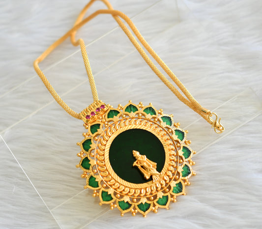 Gold tone pink-green palakka green Krishna Kerala style pendant with chain dj-43164