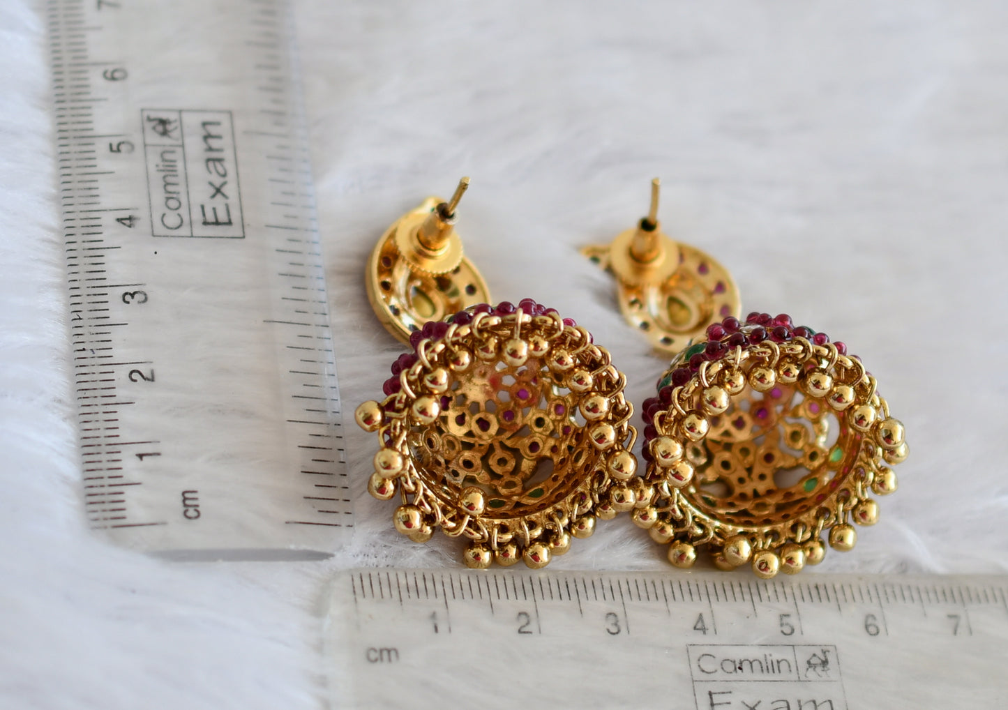 Antique gold tone kemp-green-white mango peacock jhumkka dj-50161