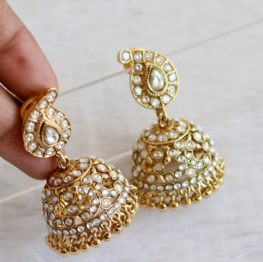 Antique gold tone white mango peacock jhumkka dj-50163