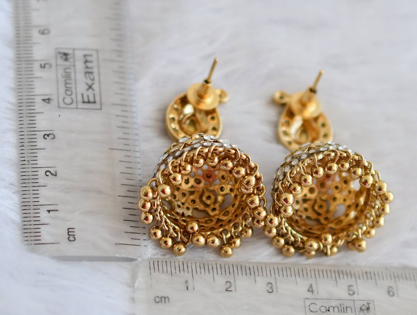 Antique gold tone white mango peacock jhumkka dj-50163