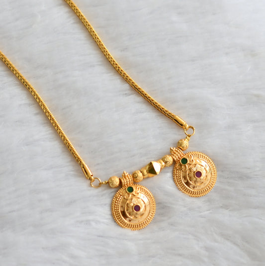Gold tone telugu style ruby-green flower small bottu mangalyam dj-46535
