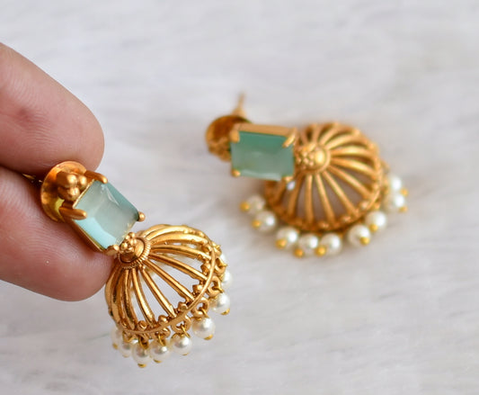 Matte finish sea green block stone jhumkka dj-50158