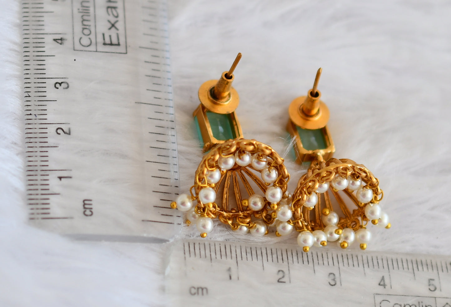 Matte finish sea green block stone jhumkka dj-50158