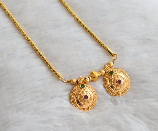 Gold tone telugu style ruby-green stone flower bottu mangalyam dj-46532