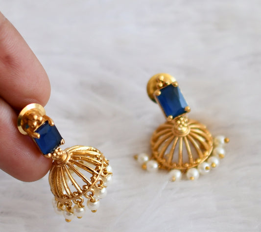 Matte finish blue block stone pearl jhumkka dj-50157