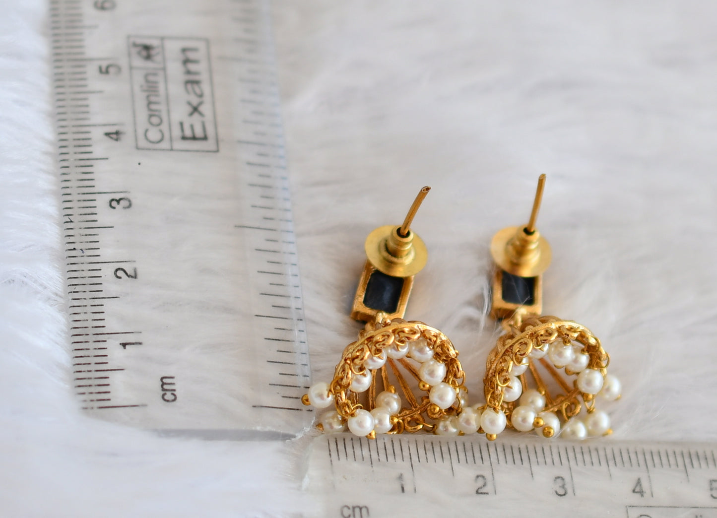 Matte finish blue block stone pearl jhumkka dj-50157