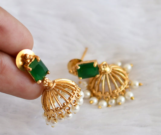 Matte finish emerald block stone pearl jhumkka dj-50154