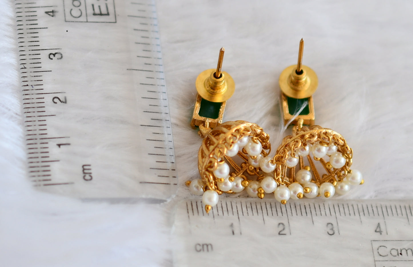 Matte finish emerald block stone pearl jhumkka dj-50154