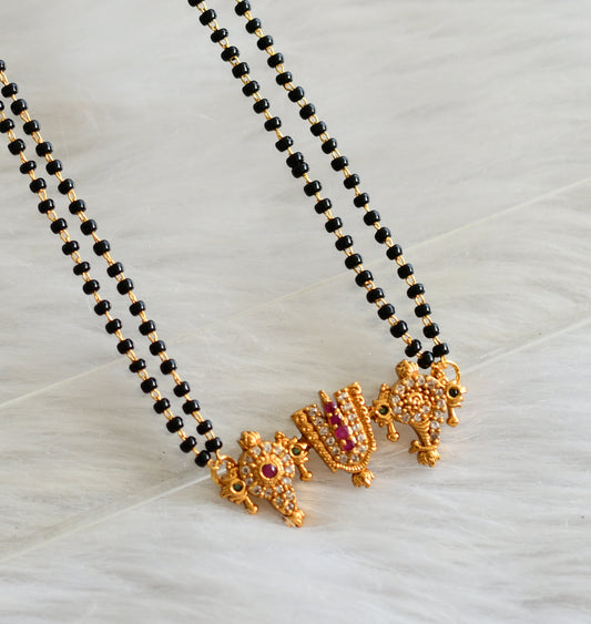 Gold tone 18 inches karimani chain with Cz Ruby-green Shanku-chakra-nama Mangalsutra DJ33854