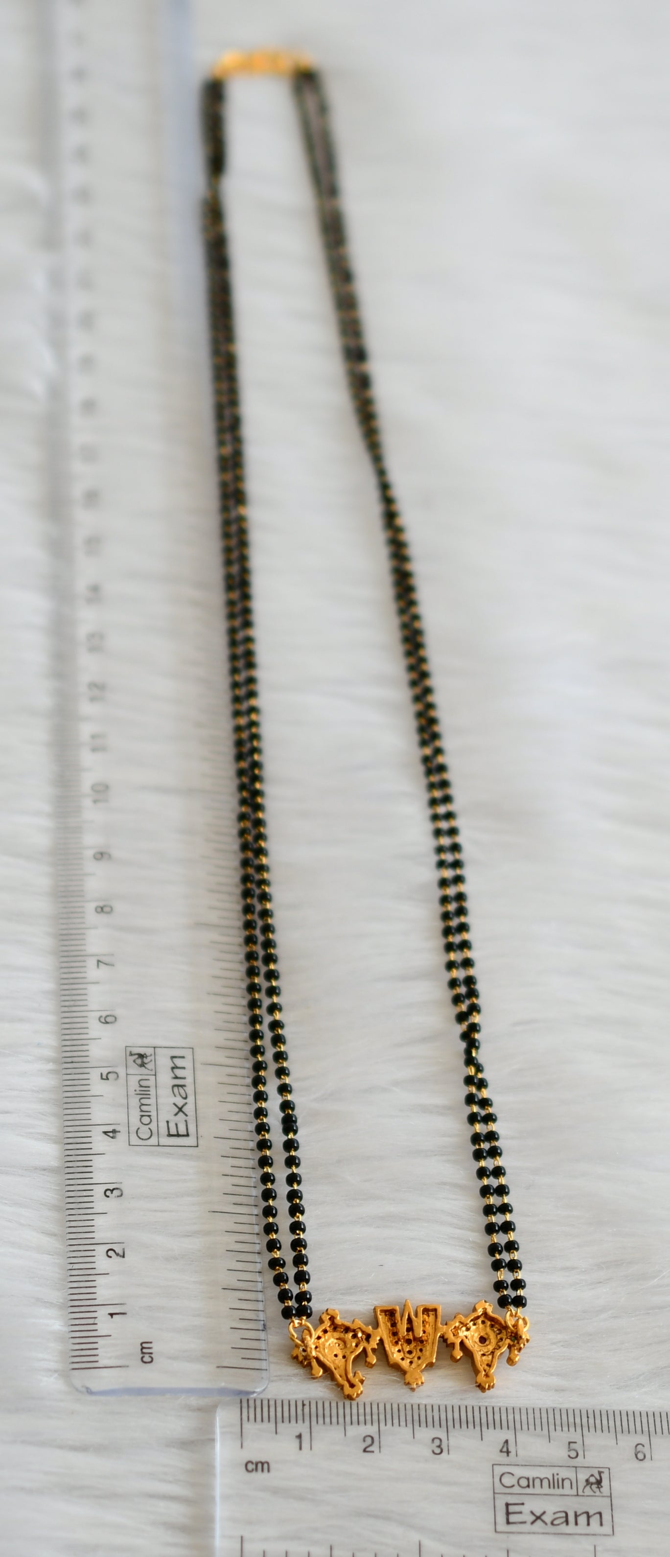 Gold tone 18 inches karimani chain with Cz Ruby-green Shanku-chakra-nama Mangalsutra DJ33854
