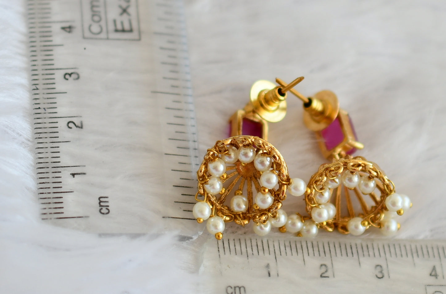 Matte finish ruby block stone pearl jhumkka dj-50155