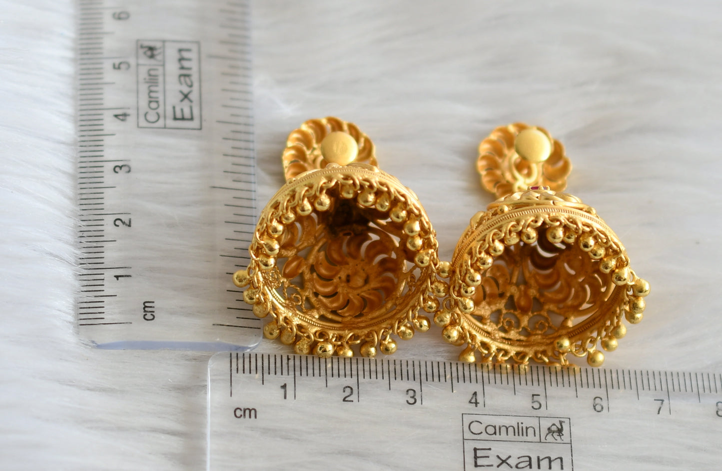 Gold tone pink Kerala style big flower jhumkka dj-41773