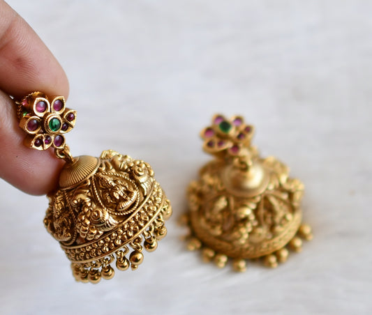 Antique gold tone kemp-green lakshmi peacock jhumkka dj-50160