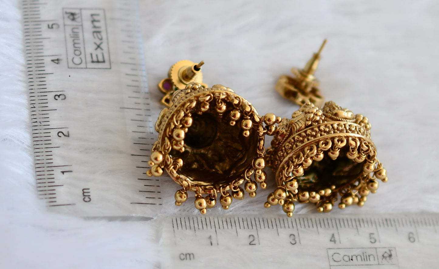 Antique gold tone kemp-green lakshmi peacock jhumkka dj-50160