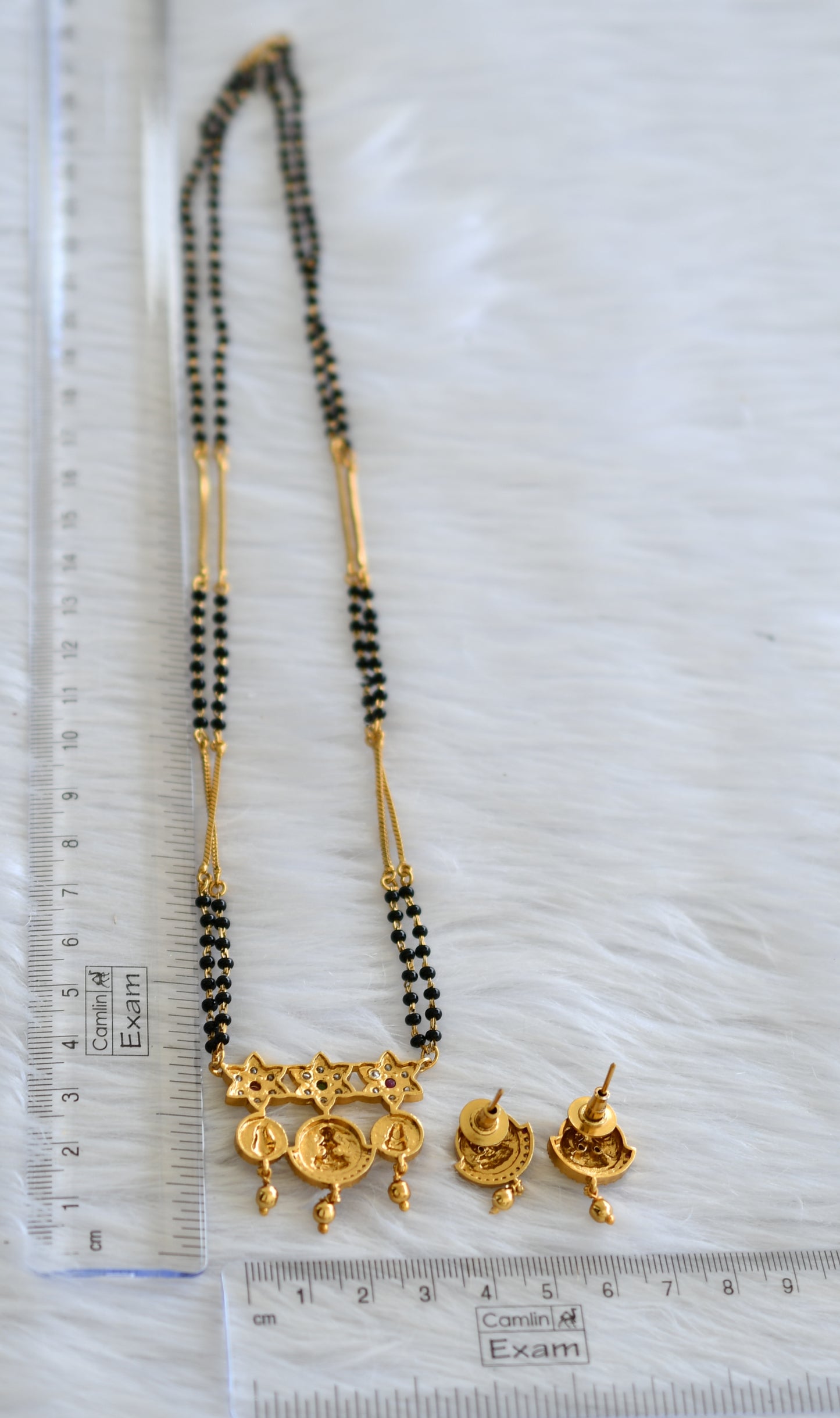 Matte finish cz Ruby-green Lakshmi flower mangalsutra necklace set dj-43168