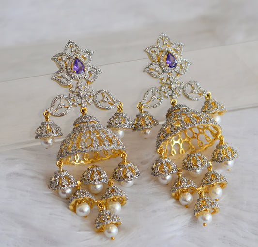 Two tone cz purple pearl big jhumkka dj-50167
