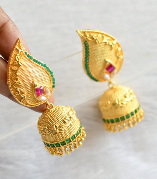 Matte finish emerald-ruby-pearl mango jhumkka dj-04137