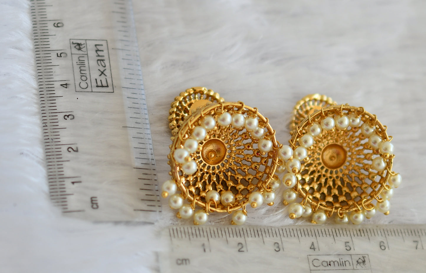 Antique gold tone pearl bead jhumkka dj-50166